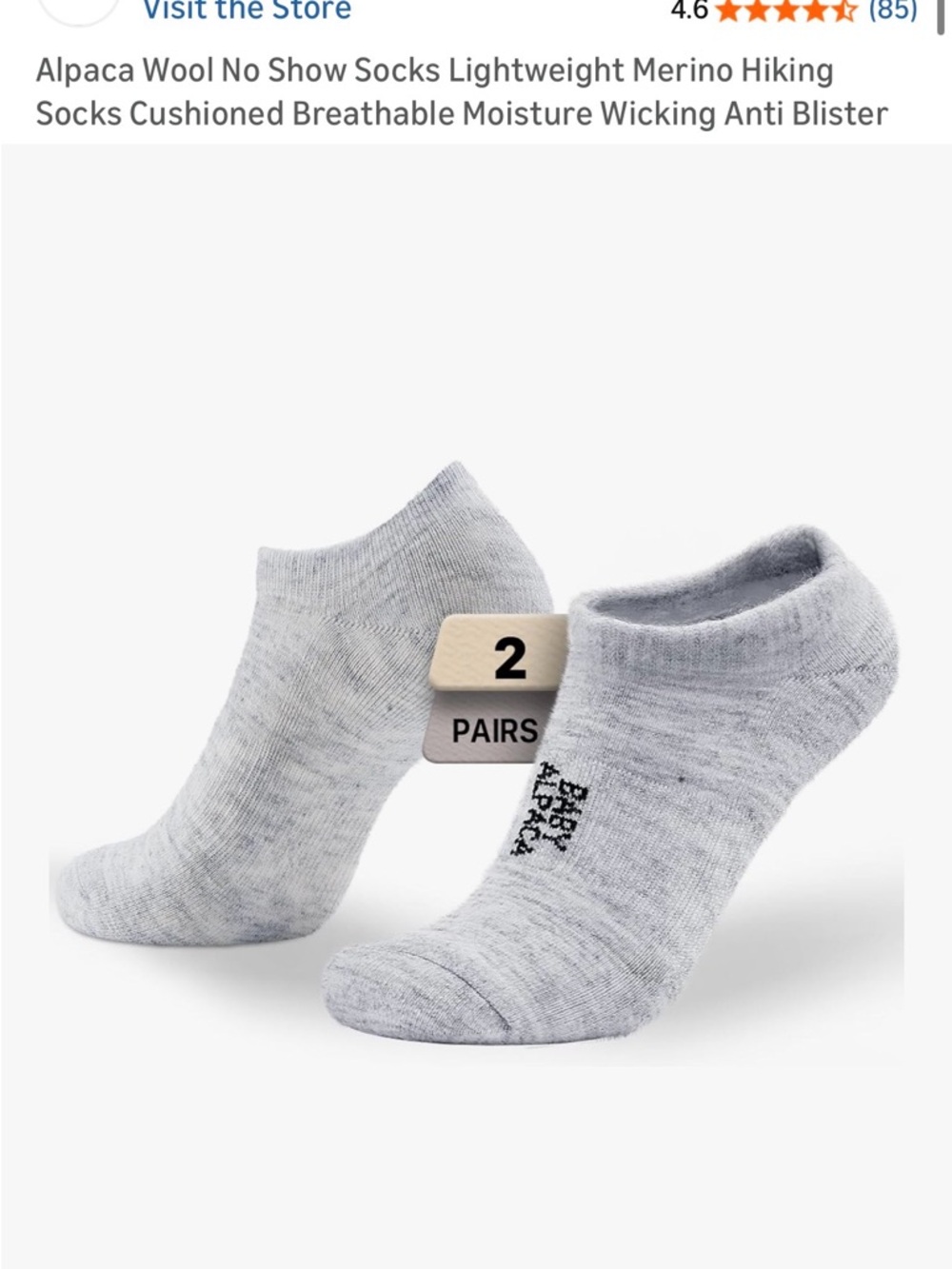 New! Baby Alpaca No-Show Socks - Gray (2 Pairs)